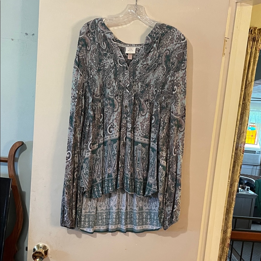 Knox Rose Teal and Black Paisley Blouse